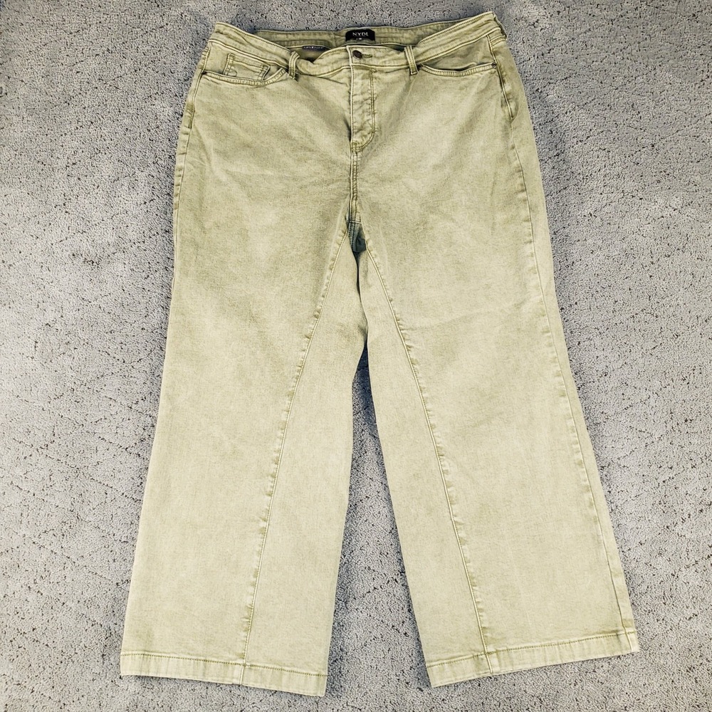NYDJ Jeans Womens 18 Green Wide Leg Crop Stretch Denim High Rise Lift Tuck‎